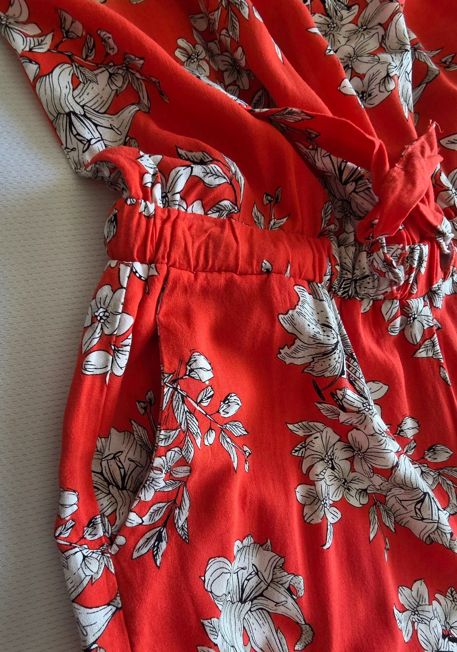Combi-broek rood koraal met bloemenprint M 38 lichte combinatie bretels – photo 5